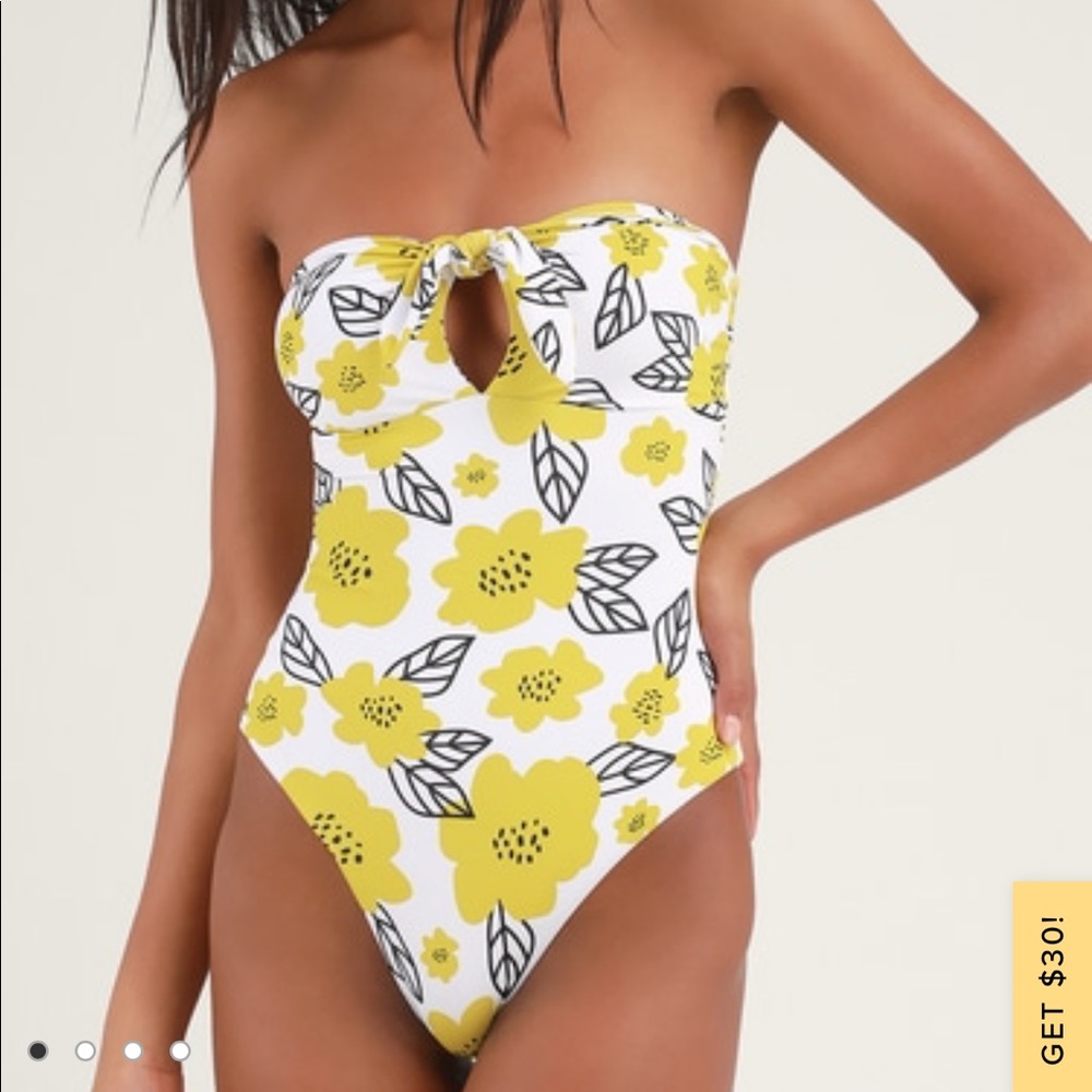 Sunflower White Floral Print Strapless One-Piece